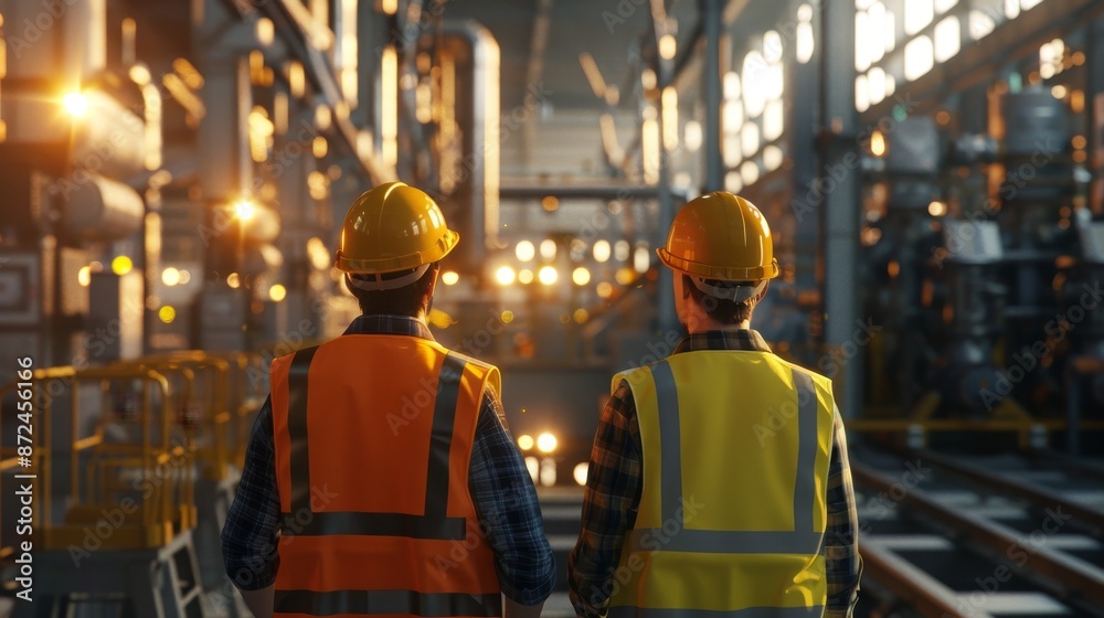 Dynamic Duo Hardworking Team in Action at Industrial Factory Teamwork Management and Energy in Vivid Realistic Scene Dynamic Duo Hardworking Team in Action at Industrial Factory Teamwork Management and Energy in Vivid Realistic Scene