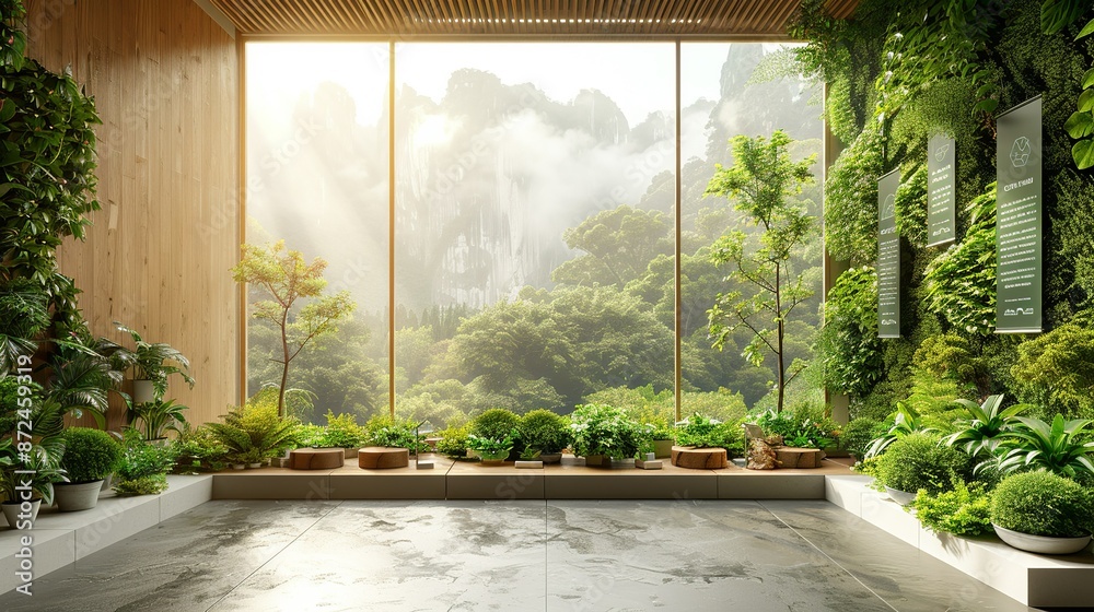 © DARIKA - Environmental summit stage mockup with eco-friendly exhibits, sustainability talks, and green initiative banners. , Minimalism, © DARIKA - Environmental summit stage mockup with eco-friendly exhibits, sustainability talks, and green initiative banners. , Minimalism,