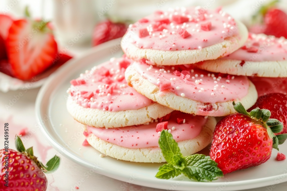 Pink Sugar Cookies with Sprinkles and Strawberries Pink Sugar Cookies with Sprinkles and Strawberries