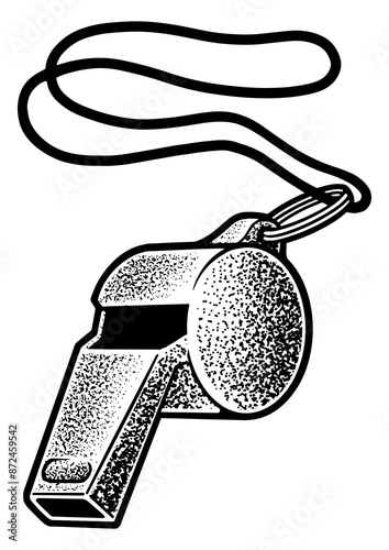 Fototapeta Naklejka Na Ścianę i Meble -  coach referee sport pea whistle sketch engraving PNG illustration. T-shirt apparel print design. Scratch board imitation. Black and white hand drawn image.