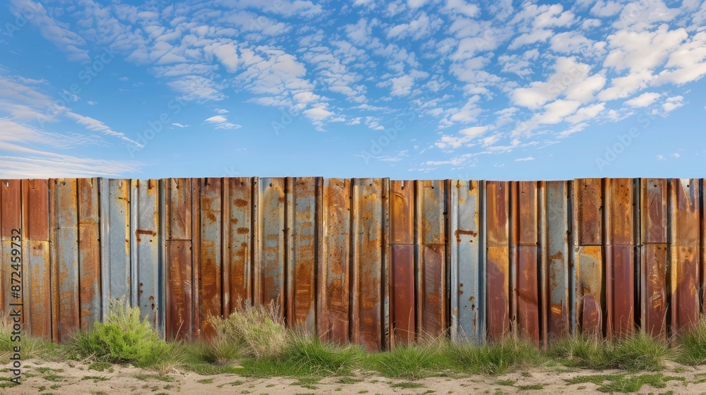 Fototapeta premium boundary fence made of corrugated metal sheets, alternating in height for a visually engaging pattern
