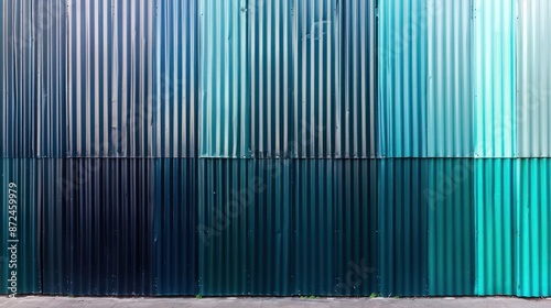 Wallpaper Mural continuous corrugated metal fence painted in gradient hues from teal to navy, creating a soothing visual Torontodigital.ca