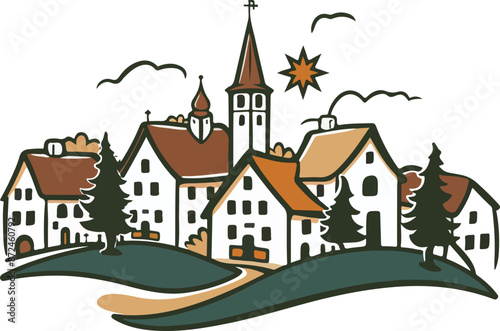 Charming Village Scene Illustration