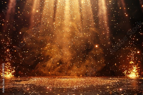 Wallpaper Mural concert stage, no instruments, glitter background, metallic confetti, shades of light and gold, creative  Torontodigital.ca