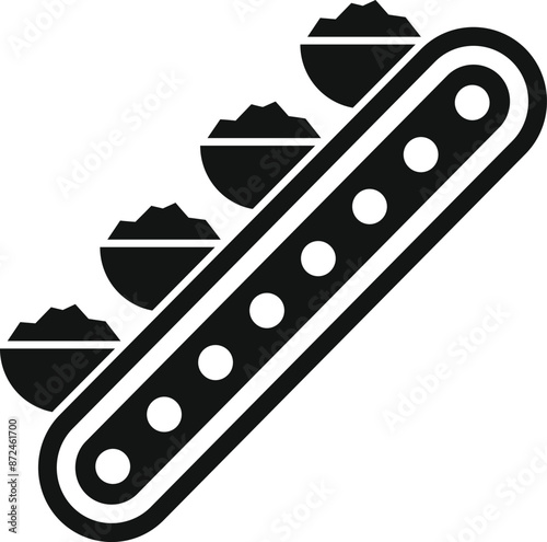 Black silhouette of a conveyor belt transporting full mining carts, a concept of coal mining industry