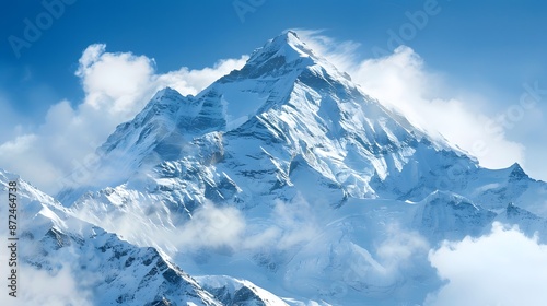 Majestic mountain peak snow covered panoramic landscape generated. 