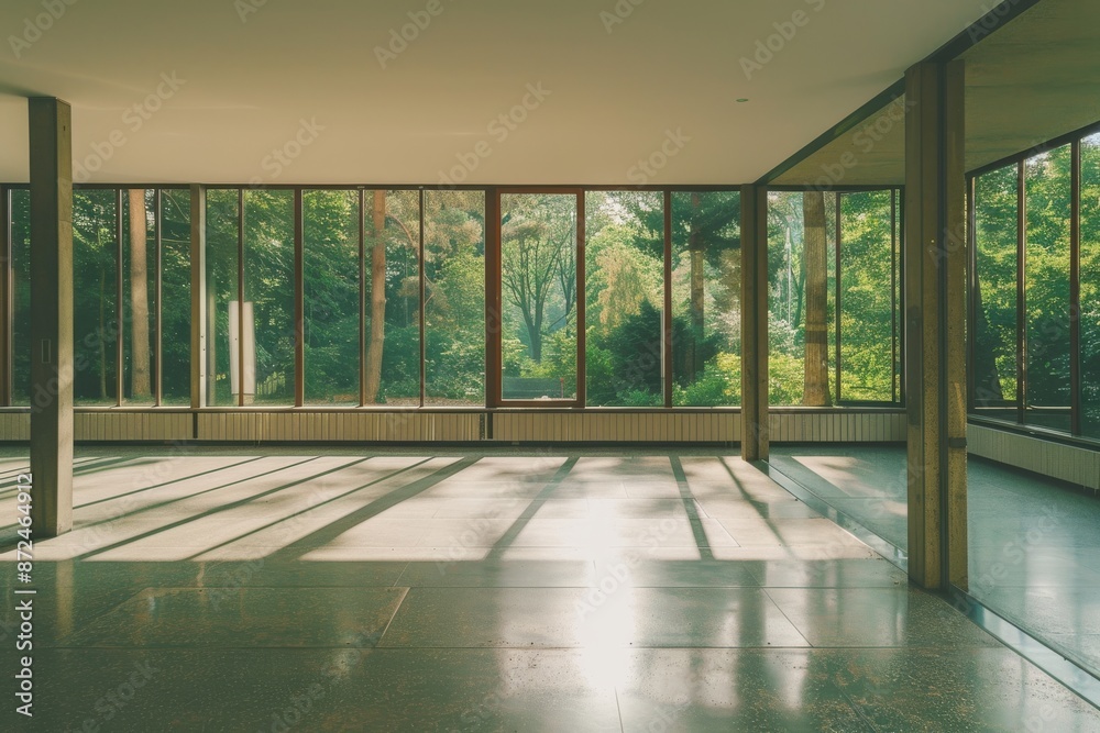 interior of modern bright empty room with concrete floor and glass wall interior of modern bright empty room with concrete floor and glass wall