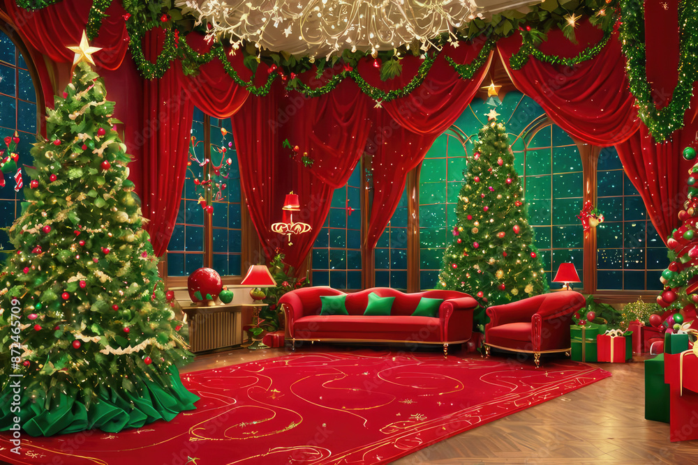 Christmas backdrop in festive ornaments and twinkling fairy lights Christmas backdrop in festive ornaments and twinkling fairy lights