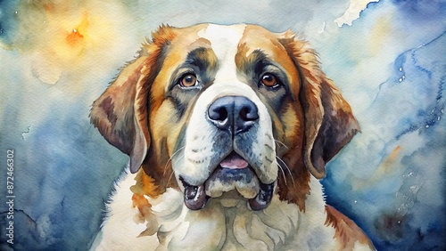 Close-up watercolor of a Saint Bernard. photo