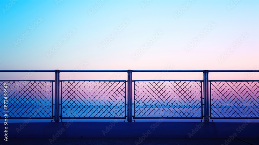 metal fence with a gradient color effect, transitioning from deep blue at the bottom to sky blue at the top metal fence with a gradient color effect, transitioning from deep blue at the bottom to sky blue at the top
