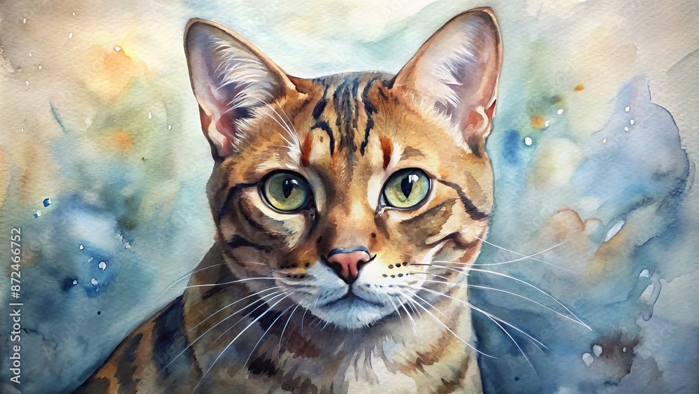 Fototapeta Watercolor close-up of a Bengal cat.