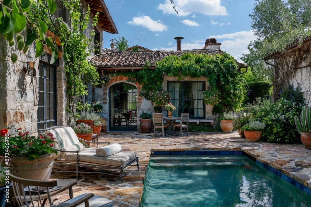 Obraz premium Mediterranean Style Backyard Oasis with a Pool