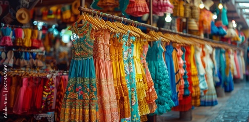 Colorful Dresses Hanging In A Shop In Mexico © yganko