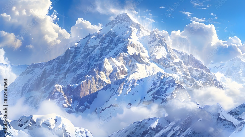 Obraz premium Majestic mountain peak snow covered panoramic landscape generated. 