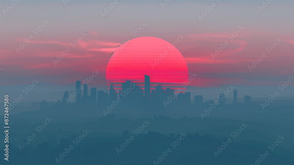 Obraz premium Retro Sunset Over a Cityscape