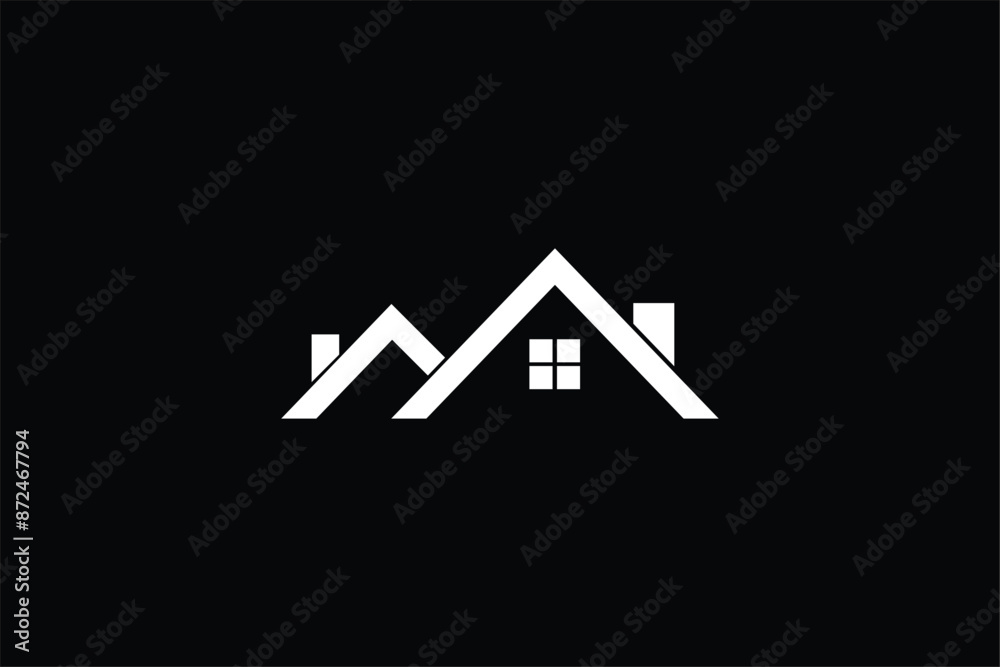 house in the mountains,  house, window and chimney on the roof on black background, home or house with chimney,  house renovation, home improvement, modern house logo, modern house vector