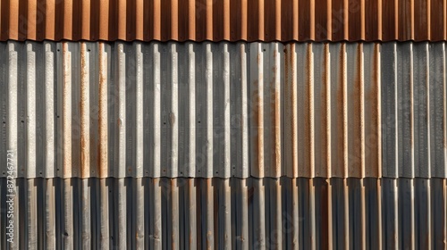 modular fence with panels that alternate between corrugated metal and smooth metal, creating a textured, rhythmic pattern © Salman