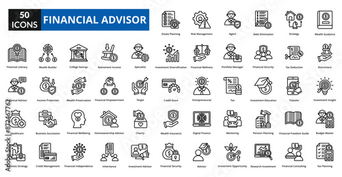 financial advisor icon line collection set