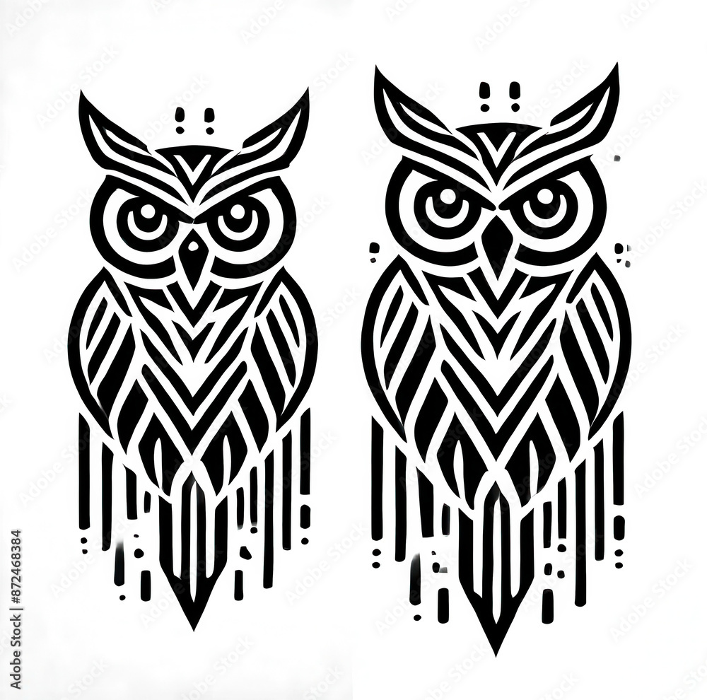 Obraz premium TRIBAL TATOO トライバル タトゥ 刺青 蝶 和柄 フクロウ OWL