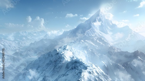 Majestic mountain peak snow covered panoramic landscape generated. 