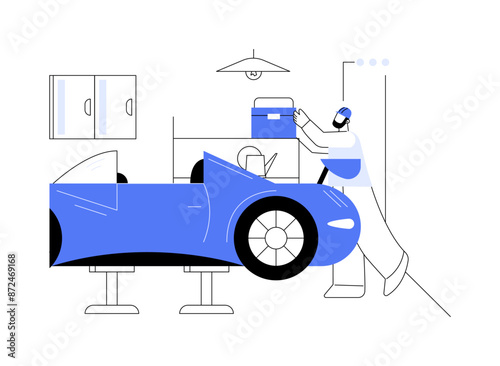Car tuning garage abstract concept vector illustration.
