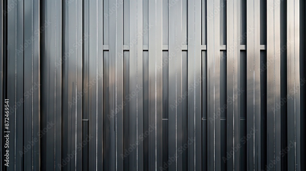 sleek fence made of vertical metal slats, each slat etched with vertical lines, adding texture and depth to the minimalist design sleek fence made of vertical metal slats, each slat etched with vertical lines, adding texture and depth to the minimalist design