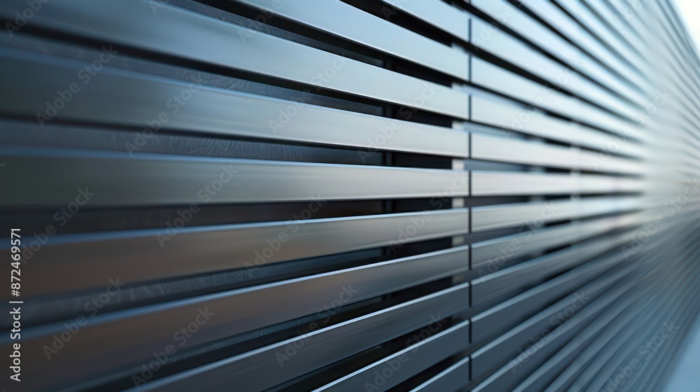 Obraz premium sleek fence with horizontal metal strips, each alternately spaced to create a sense of depth and texture