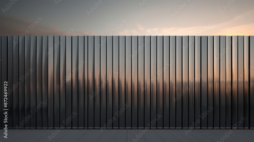 sleek, minimalist fence composed of tall, narrow metal panels, each featuring a vertical gradient from dark to light sleek, minimalist fence composed of tall, narrow metal panels, each featuring a vertical gradient from dark to light