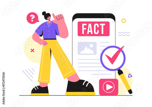 Fact or Fake Check News Vector Illustration with Myths vs Facts for Thorough Verification and Evidence Comparison in a Flat Cartoon Style Background