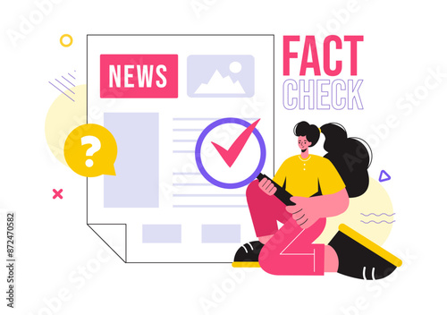 Fact or Fake Check News Vector Illustration with Myths vs Facts for Thorough Verification and Evidence Comparison in a Flat Cartoon Style Background