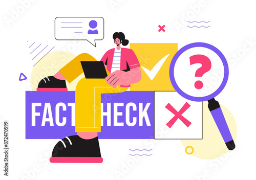 Fact or Fake Check News Vector Illustration with Myths vs Facts for Thorough Verification and Evidence Comparison in a Flat Cartoon Style Background