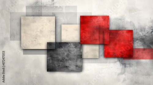 A painting of squares in red and white with a grey background