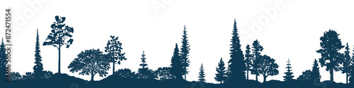 Silhouette of a forest, seamless border, isolated on white background	