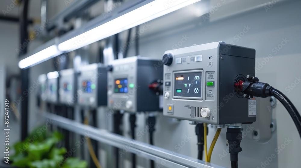 Industrial control panels in a modern factory setting, showcasing advanced technology and precision engineering. Industrial control panels in a modern factory setting, showcasing advanced technology and precision engineering.