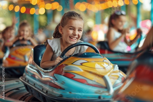 A Little Girl's Joyful Ride at the Amusement Park photo