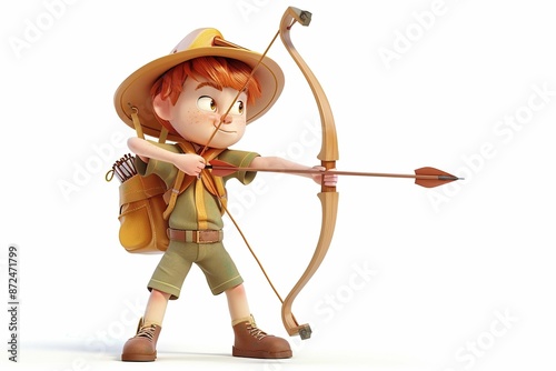 Boy Scout practicing archery, character 