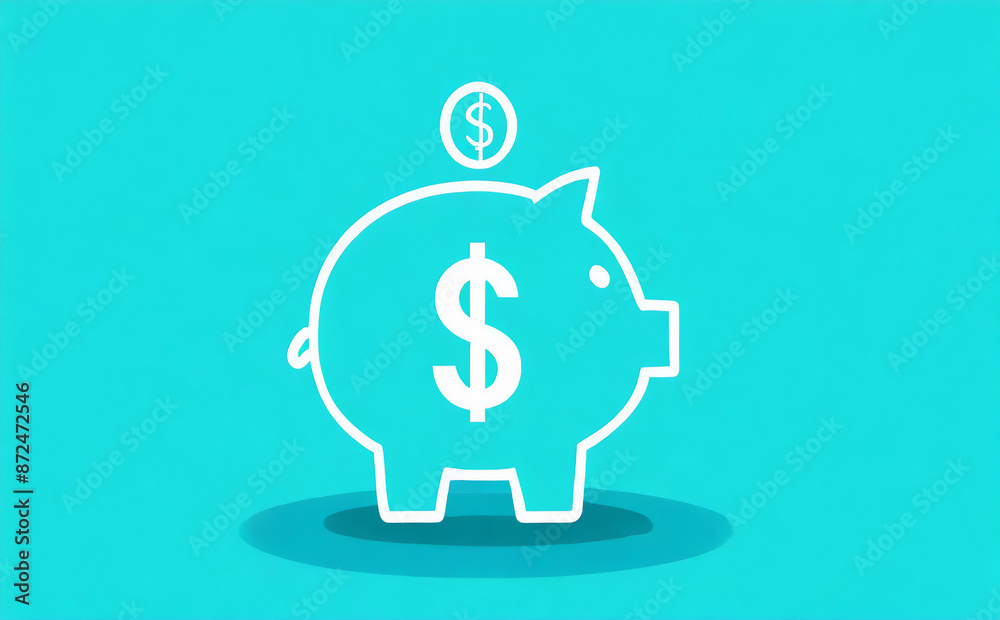 Piggy bank dollar sign icon on cyan blue background 