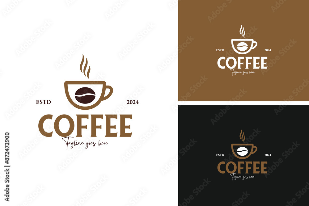 Coffee cup with coffee beans forming steam logo design, perfect for a café or coffee shop. Vector illustration template idea Coffee cup with coffee beans forming steam logo design, perfect for a café or coffee shop. Vector illustration template idea