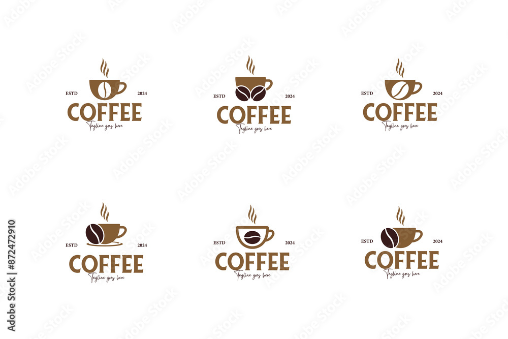 Set of coffee cup with coffee beans forming steam logo design vector illustration template idea Set of coffee cup with coffee beans forming steam logo design vector illustration template idea