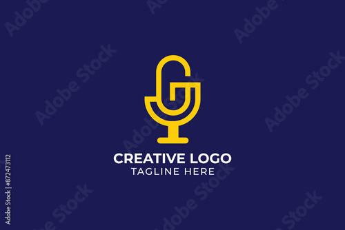 initial letter G mic logo for podcast, mic iconic abstract vector