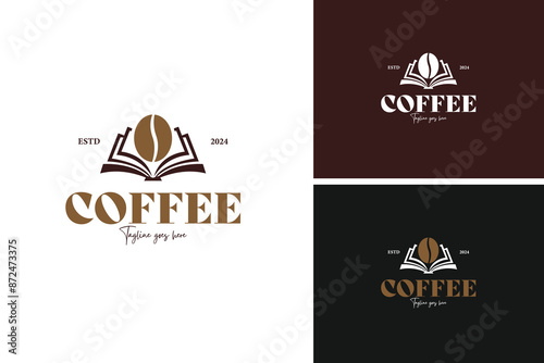 Coffee beans with open book logo design, ideal for a café, coffee shop or education. Vector illustration template idea
