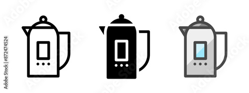 Multipurpose electric kettle vector icon in outline, glyph, filled outline style. Three icon style variants in one pack.