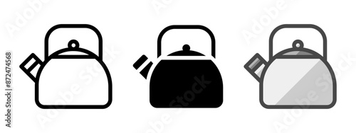 Multipurpose kettle vector icon in outline, glyph, filled outline style. Three icon style variants in one pack.