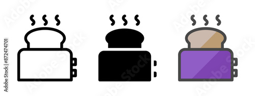 Multipurpose toaster vector icon in outline, glyph, filled outline style. Three icon style variants in one pack.