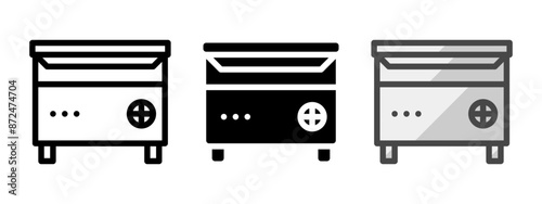 Multipurpose tilting skillet vector icon in outline, glyph, filled outline style. Three icon style variants in one pack.