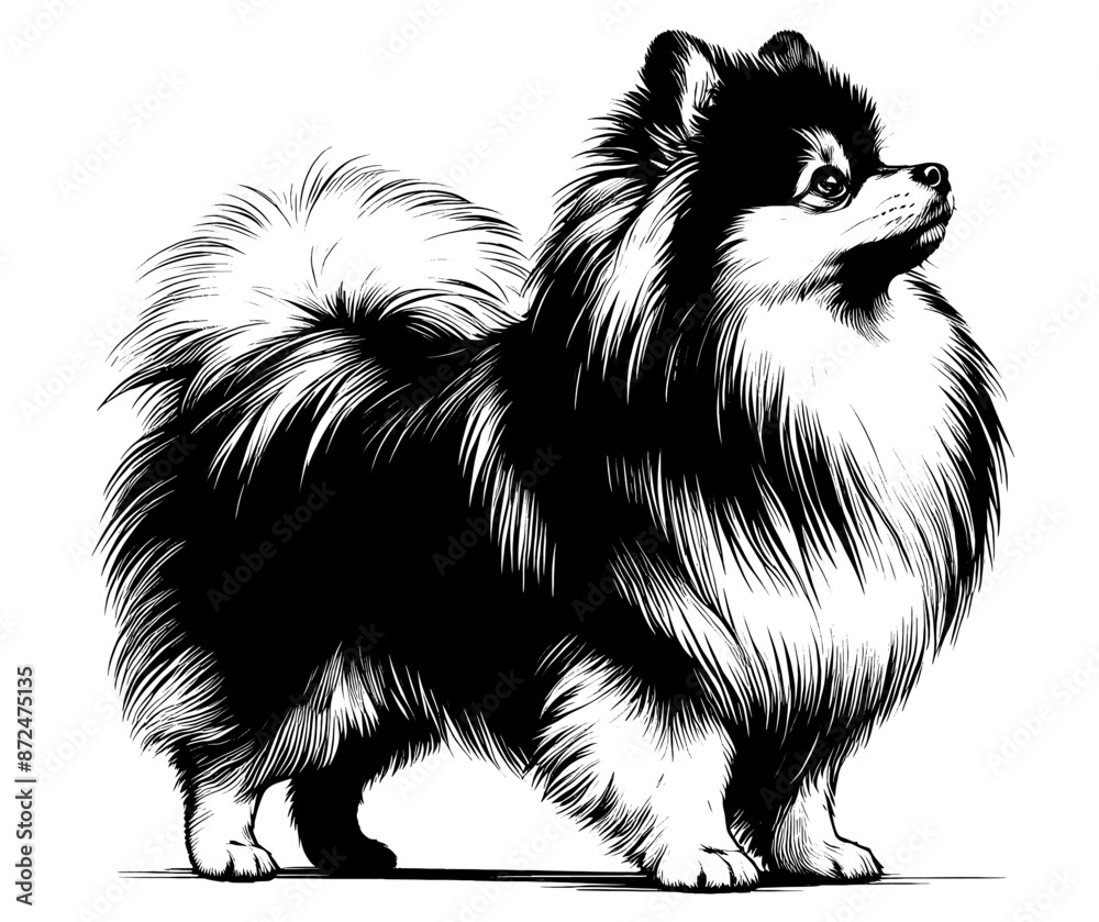 Hand drawn Cute Pomeranian dog in full-body, vector sketch isolated on white background. Hand drawn Cute Pomeranian dog in full-body, vector sketch isolated on white background.