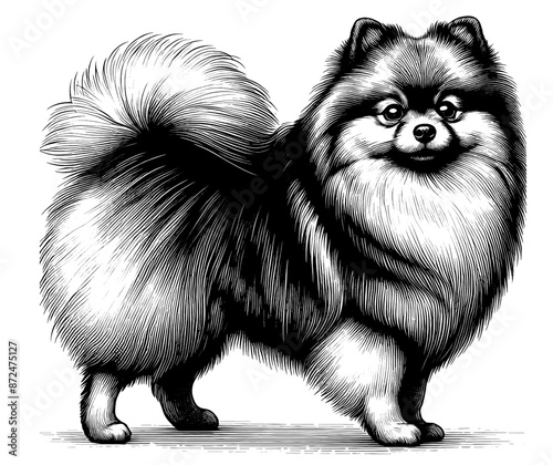 Hand drawn Cute Pomeranian dog in full-body, vector sketch isolated on white background.