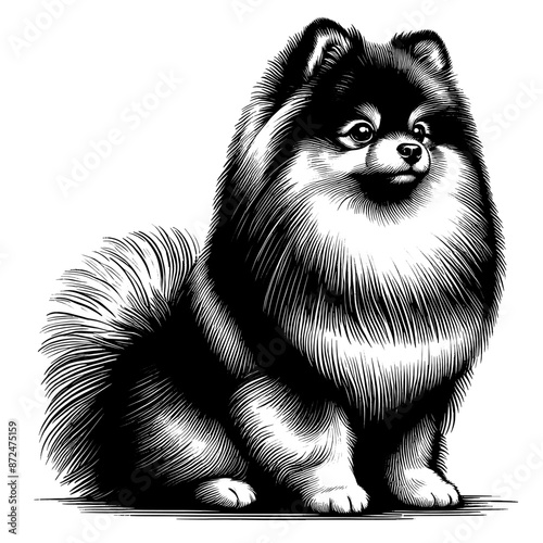 Hand drawn Cute Pomeranian dog in full-body, vector sketch isolated on white background.