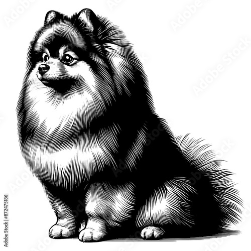 Hand drawn Cute Pomeranian dog in full-body, vector sketch isolated on white background.