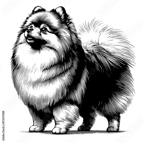 Hand drawn Cute Pomeranian dog in full-body, vector sketch isolated on white background.